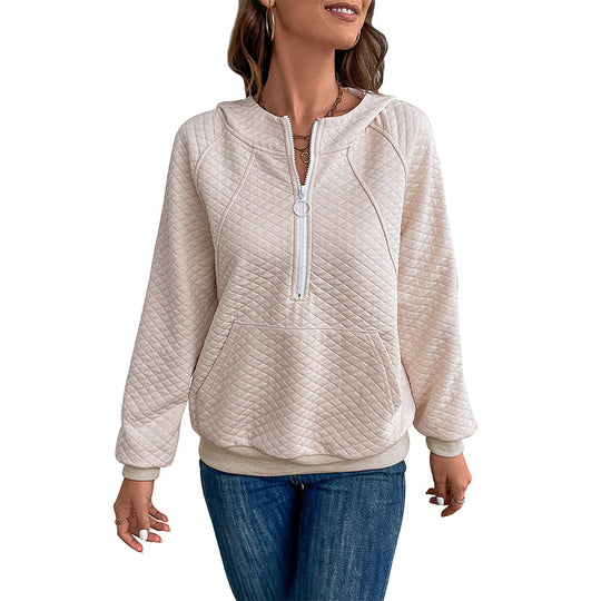 Damen Stepp‑Sweatshirt mit Halbzip, Kapuze und Kängurutasche Shop Nory