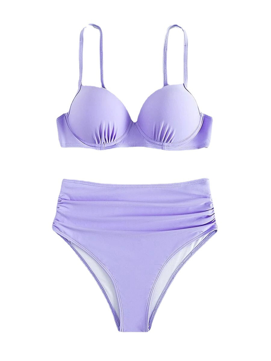 Damen Hochgeschnittener Bikini mit gepolstertem Oberteil und verstellbaren Trägern
