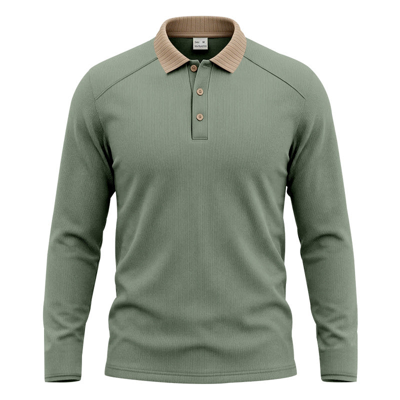Herren Langarm-Poloshirt mit gerippter Kontrastkragen und feiner Waffelstruktur Shop Nory