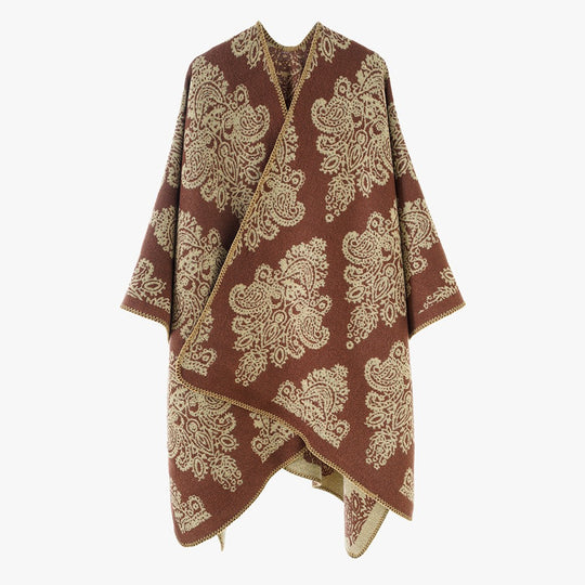 Damen Oversize-Wickelcape mit doppelseitigem Jacquard und asymmetrischem Zipfelsaum Shop Nory