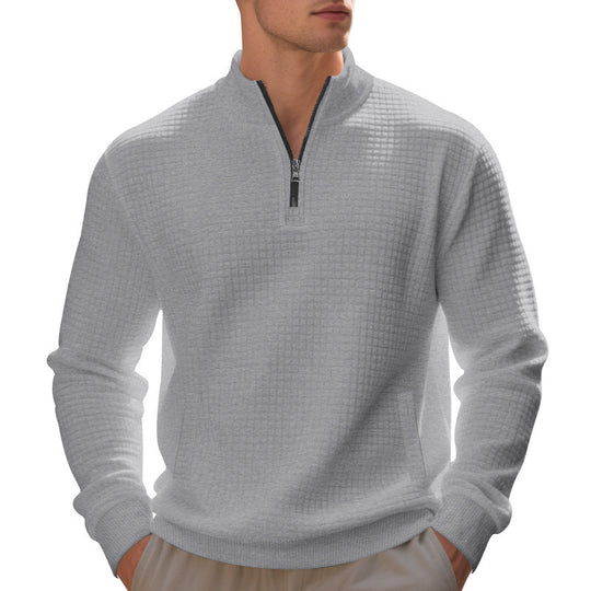 Herren Waffelstrick-Halbzip-Pullover mit Stehkragen, Kängurutasche & gerippten Abschlüssen Shop Nory