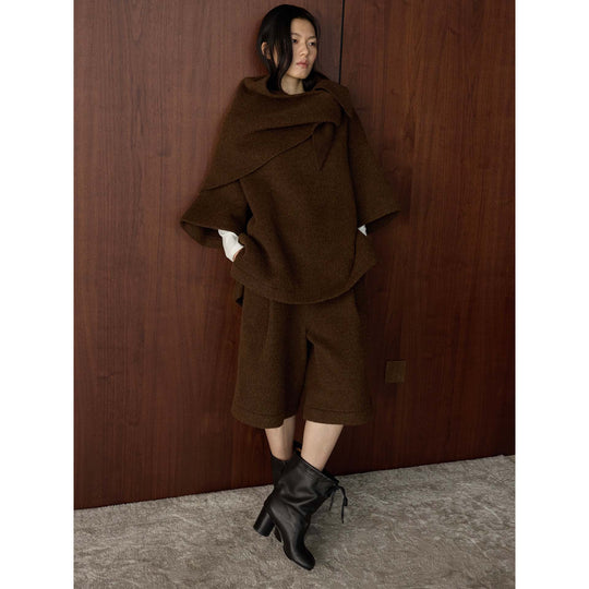 Damen Cape-Poncho aus Wollmix mit überlappendem Loop-Kragen Shop Nory