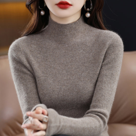 Damen Schmaler Mockneck-Feinstrickpullover mit extrafeiner Rippenstruktur und Kaschmir-Optik Shop Nory