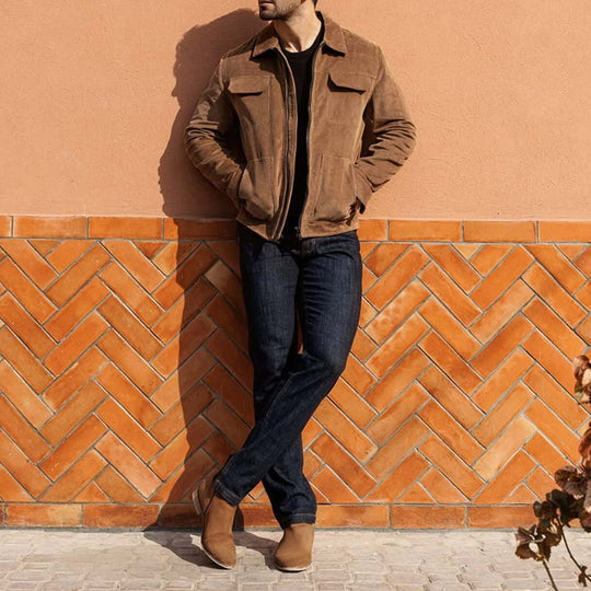 Herren Kurzjacke aus Feincord mit Hemdkragen, Reißverschluss und Pattentaschen Shop Nory