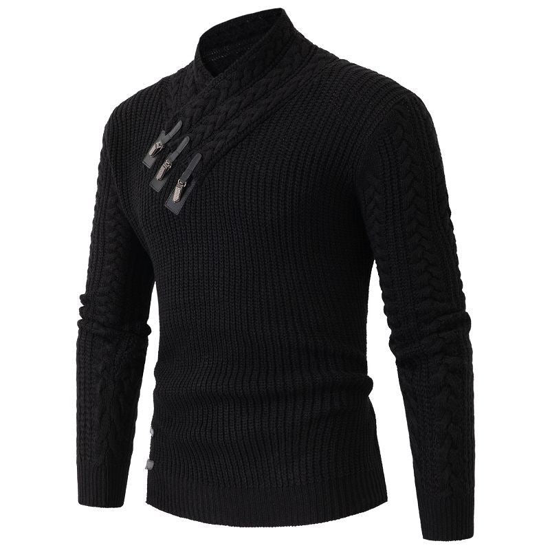 Herren Strukturiertes Zopfmuster-Mockneck-Pullover mit asymmetrischer Riegelverzierung Shop Nory