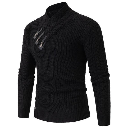 Herren Strukturiertes Zopfmuster-Mockneck-Pullover mit asymmetrischer Riegelverzierung Shop Nory