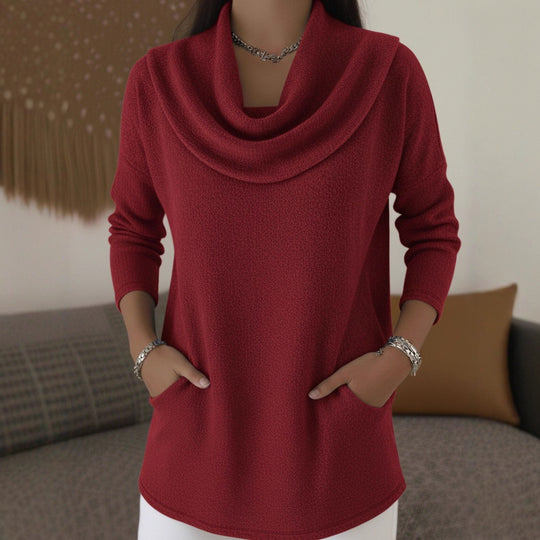 Damen Kuscheliger Feinstrick-Pullover mit Schalkragen und Eingrifftaschen Shop Nory