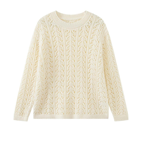 Damen Lockerer Ajourstrick-Pullover mit Rundhalsausschnitt Shop Nory