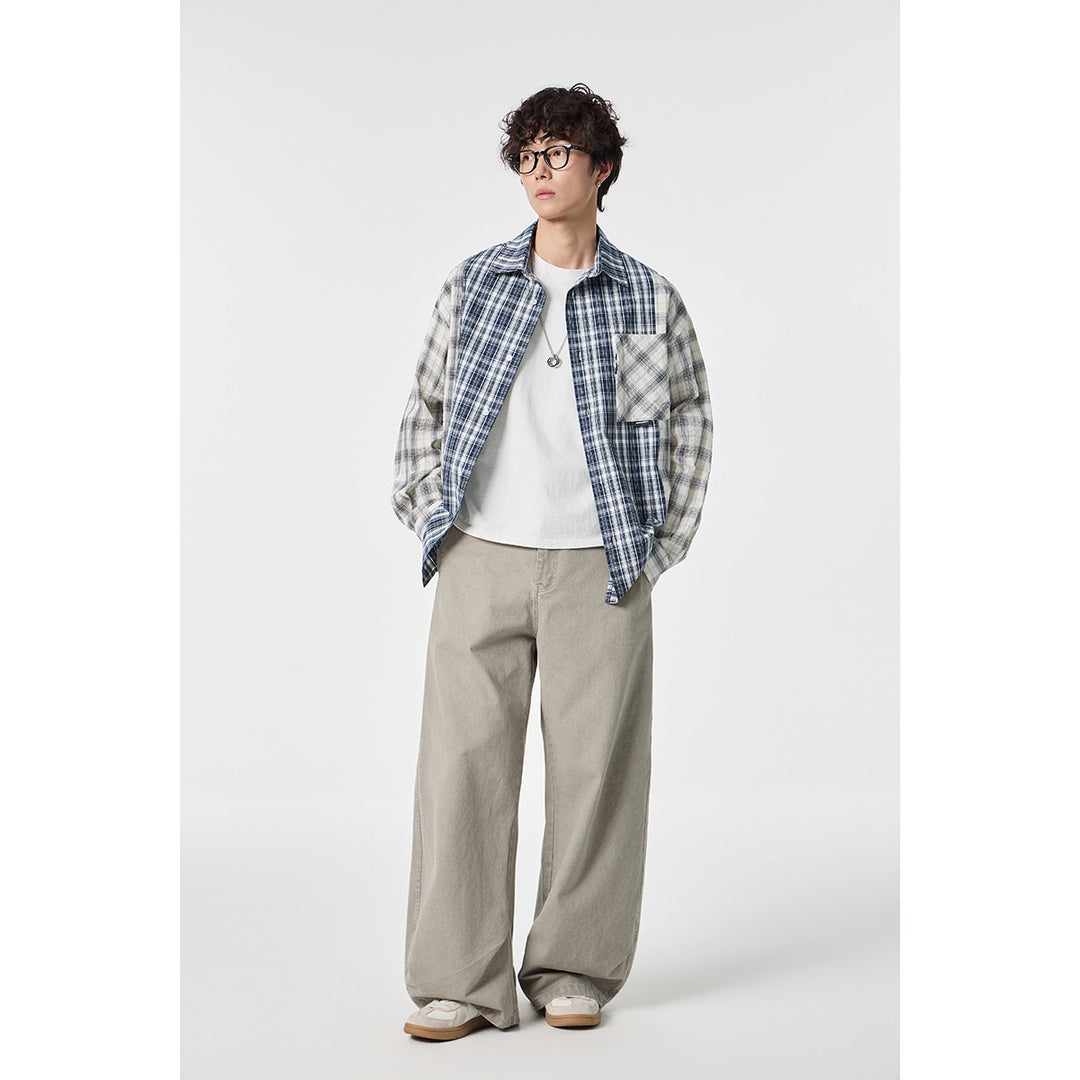 Unisex Kariertes Overshirt im Patchwork-Look mit Brusttasche Shop Nory
