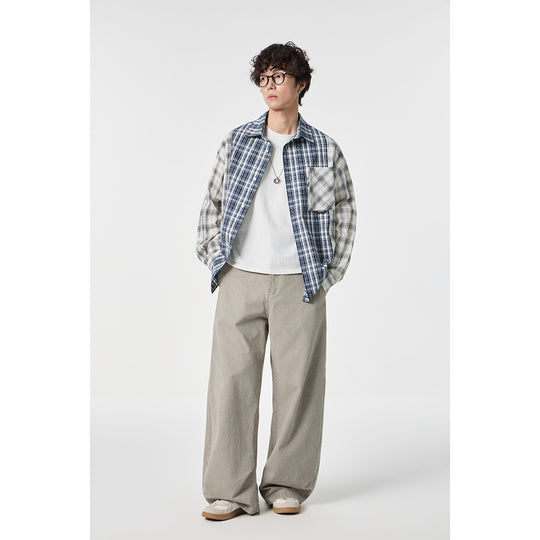 Unisex Kariertes Overshirt im Patchwork-Look mit Brusttasche Shop Nory