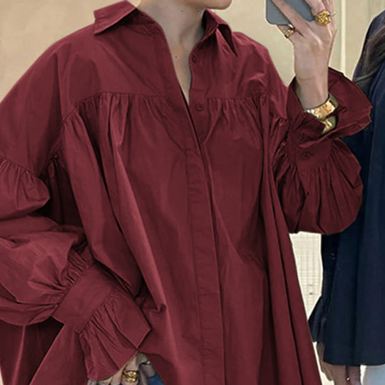 Damen nan weites Oversize-Hemd mit geraffter Schulterpasse und Ballonärmeln Shop Nory