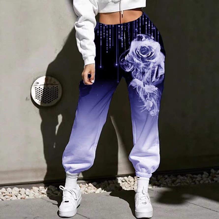 Damen Hohe Taille Jogginghosen mit Ombre-Gradient, Smoke Rose Druck und Elastischen Bündchen Shop Nory