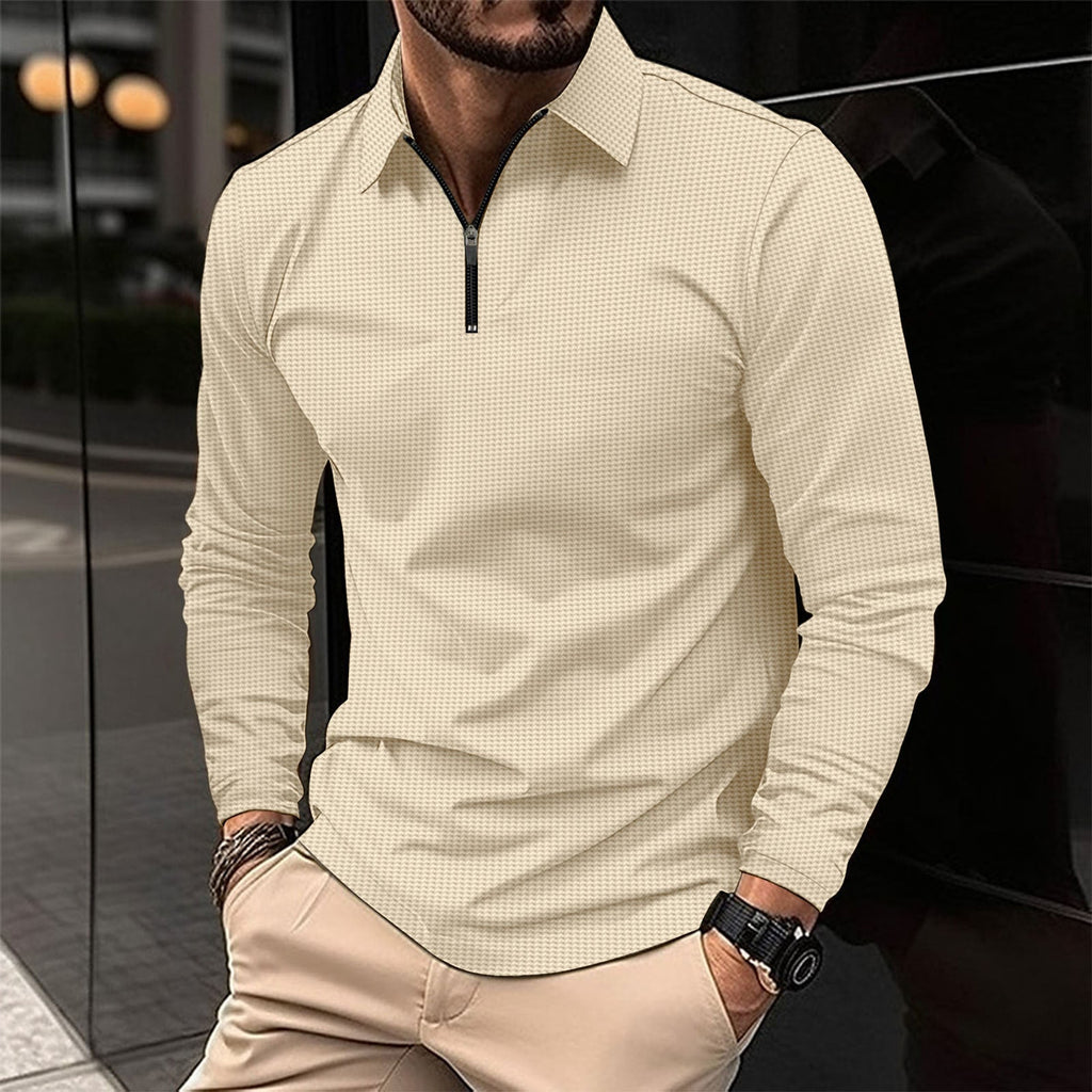 Herren Langarmshirt mit modernem Reißverschluss und strukturiertem Design