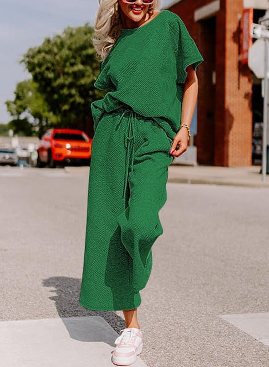Damen lässiges Jumpsuit-Set aus weichem Material mit elastischem Bund und weit geschnittenen Beinen