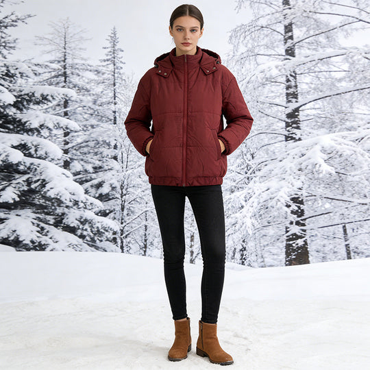 Damen Wattierte Steppjacke mit Volumenkapuze, elastischem Saum und verstellbarer Taille Shop Nory