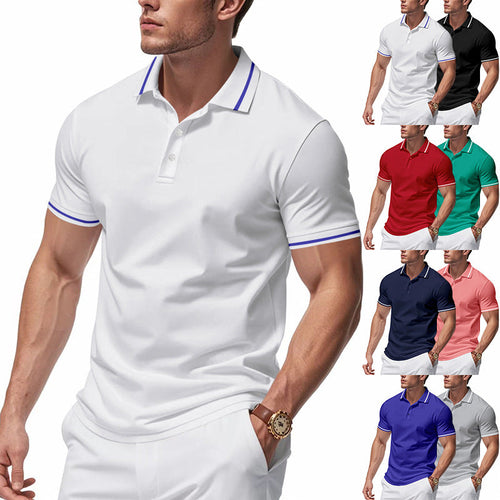 Herren nan atmungsaktives Interlock-Poloshirt mit Kontrast-Tipping, kurzer Knopfleiste und schmaler Silhouette