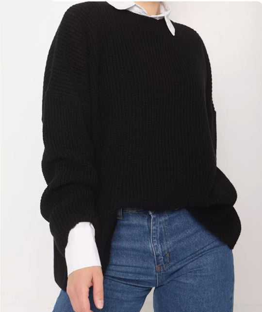 Damen Oversize Strukturstrick-Pullover mit Rundhalsausschnitt und überschnittener Schulter Shop Nory