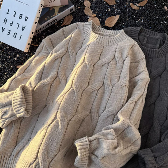 Damen Grobgestrickter Oversize-Zopfmuster-Strickpullover mit verkürztem Saum Shop Nory
