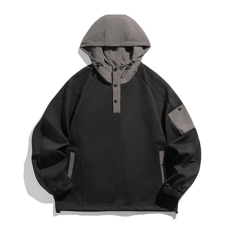 Unisex Technischer Kapuzenpullover im Oversize‑Cut mit Henley‑Knopfleiste, Patchtasche und tunnelzug Shop Nory