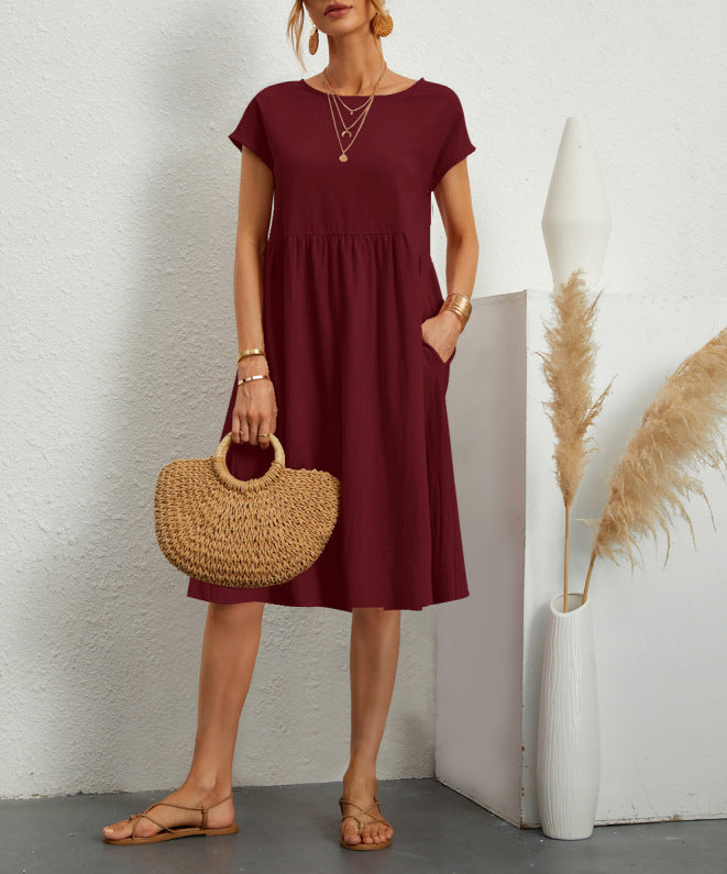 Damen Freizeitleinenkleid mit leichtem Schnitt und Taschen