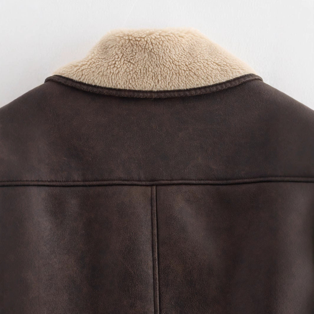 Damen Kurzjacke im Aviator‑Look aus Lederoptik mit Teddyfutter und aufgesetzten Taschen Shop Nory