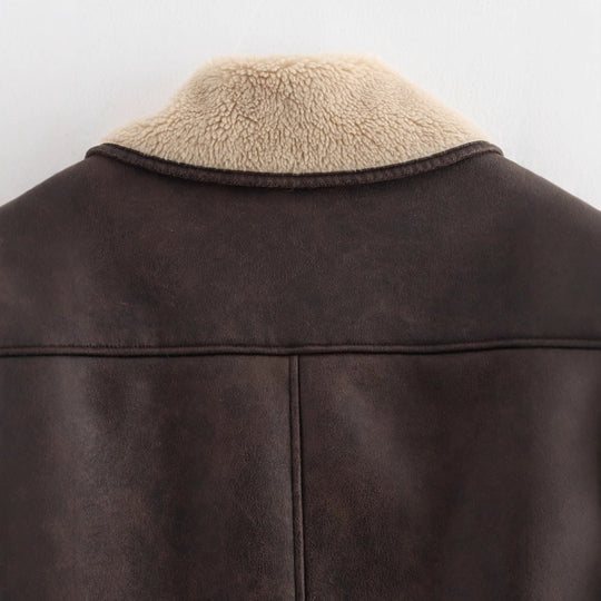 Damen Kurzjacke im Aviator‑Look aus Lederoptik mit Teddyfutter und aufgesetzten Taschen Shop Nory