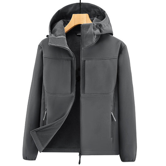 Herren Thermo-Softshelljacke mit Sherpa‑Futter, Kapuze und verdeckten Reißverschlusstaschen Shop Nory
