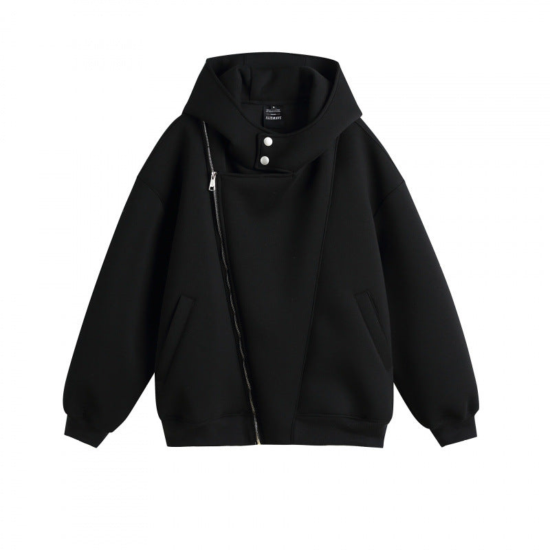 Unisex Oversize-Kapuzenjacke mit asymmetrischem Reißverschluss und hohem Stehkragen Shop Nory