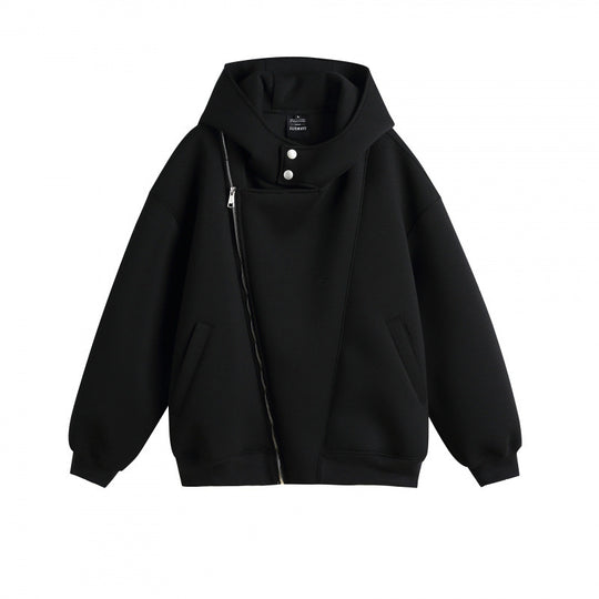 Unisex Oversize-Kapuzenjacke mit asymmetrischem Reißverschluss und hohem Stehkragen Shop Nory