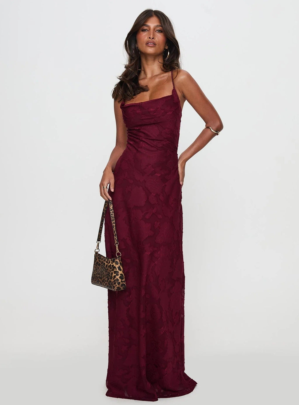 Damen Elegantes Abendkleid mit floralem Spitzenmuster und Spaghettiträgern