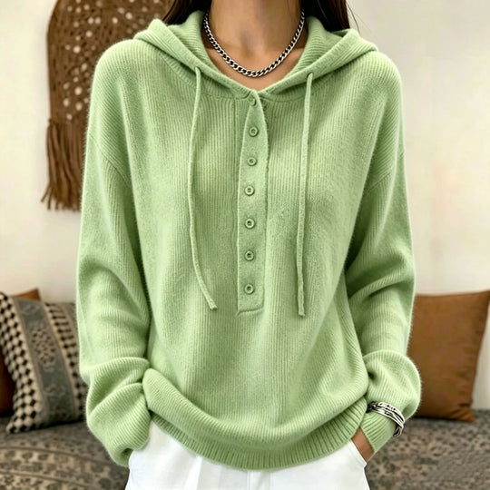 Damen Kapuzenpullover aus weichem Feinstrick mit Knopfleiste und relaxed Fit Shop Nory