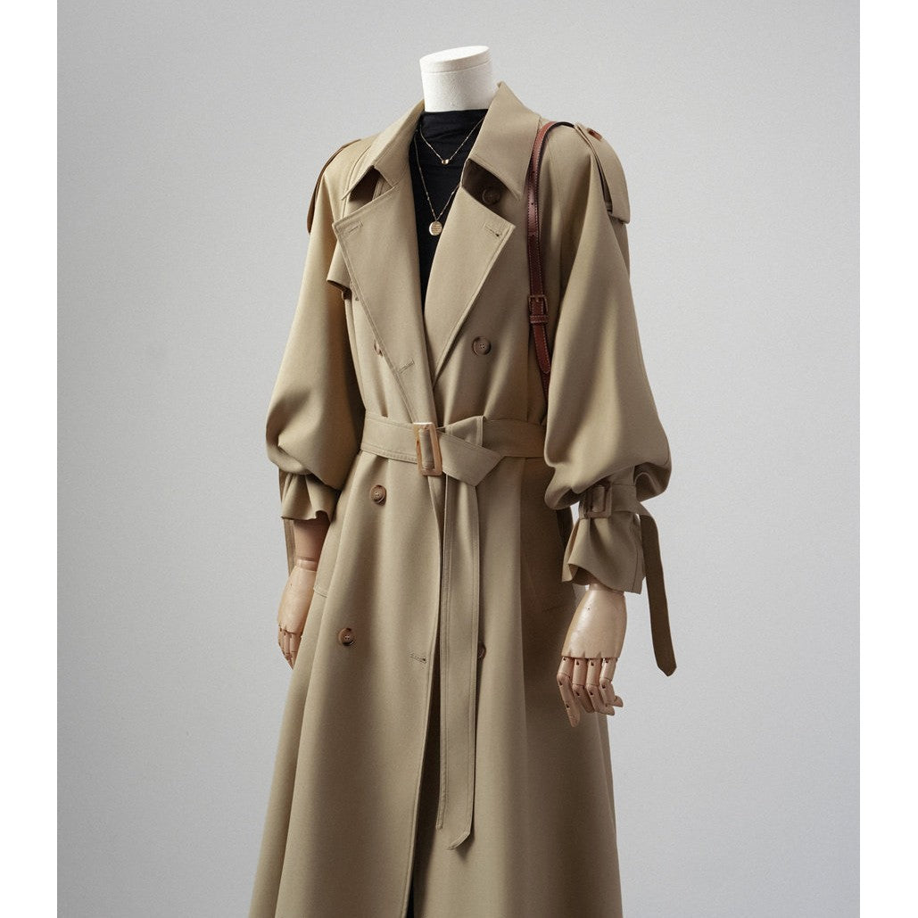 Damen Trenchcoat mit Ballonärmeln, doppelreihiger Schnitt und Taillengürtel Shop Nory