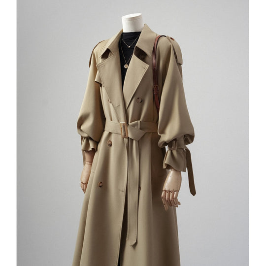 Damen Trenchcoat mit Ballonärmeln, doppelreihiger Schnitt und Taillengürtel Shop Nory