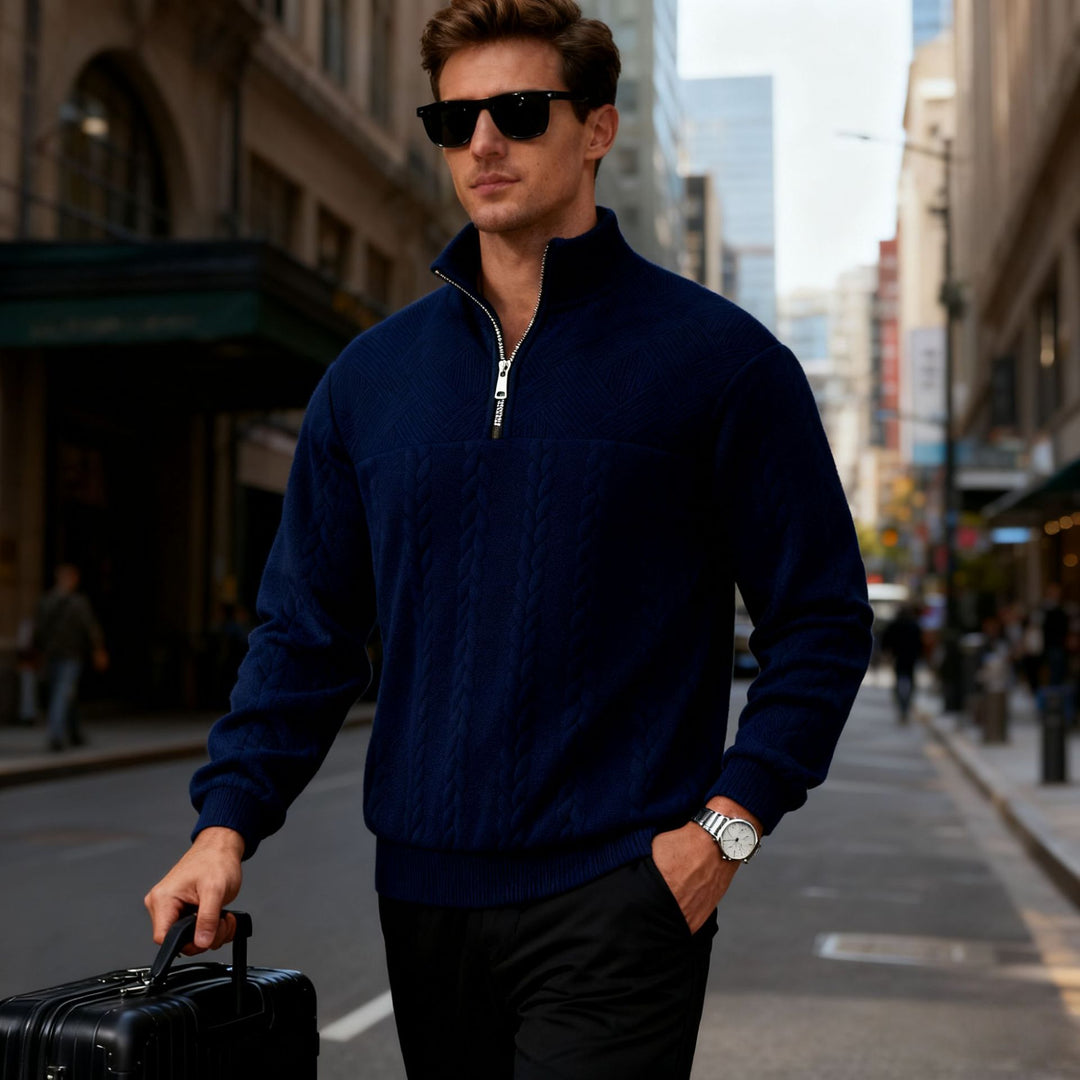 Herren Grobstrick-Halbzip-Pullover mit Zopfmuster und Stehkragen Shop Nory