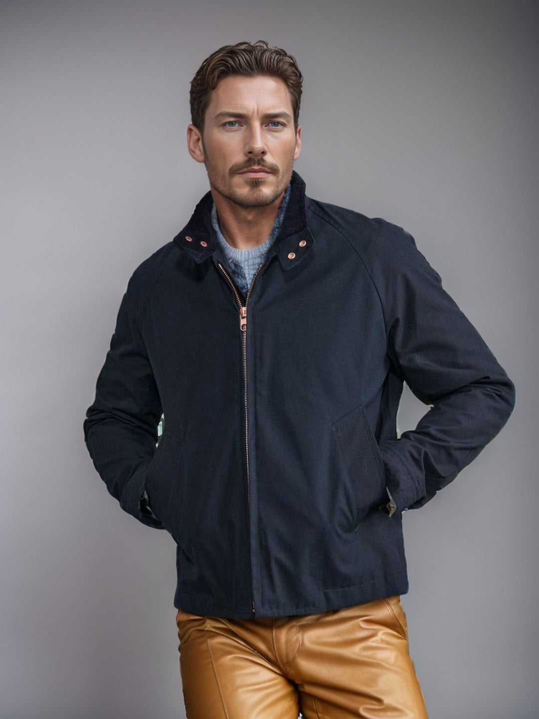 Herren Kurzjacke im Blousonstil mit Cordkragen und Metallreißverschluss Shop Nory