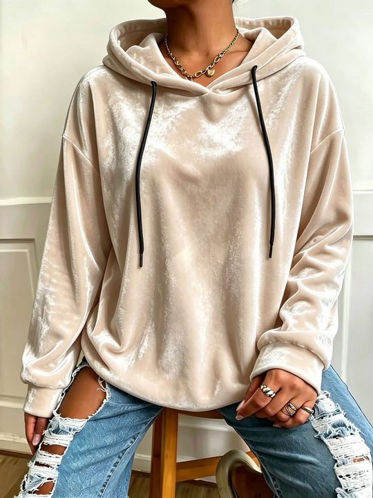 Damen Oversize Samt-Hoodie mit Kordelzug und Drop-Shoulder Shop Nory