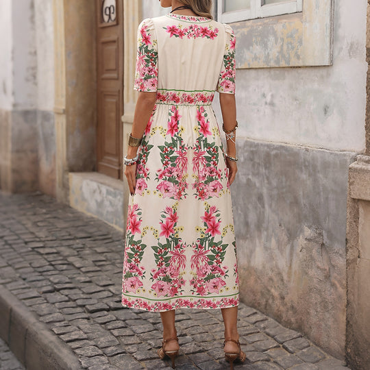 Damen Elegantes Blumenkleid mit kurzen Ärmeln Shop Nory