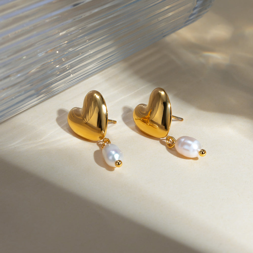 Damen Ohrhänger mit Herz-Design und eleganten Perlenakzenten Shop Nory