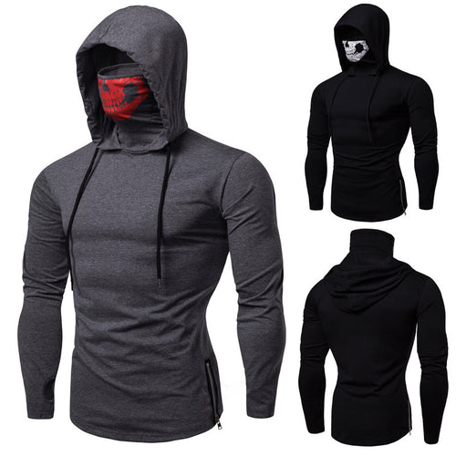 Herren Slim-Fit Kapuzenpullover mit integrierter Totenkopf-Gesichtsmaske Shop Nory