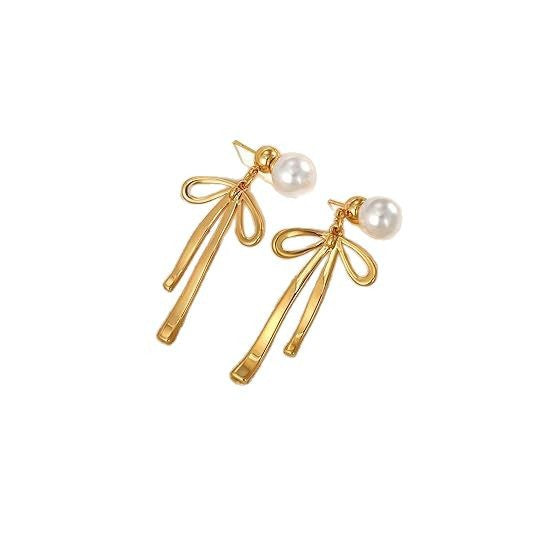 Damen Ohrringe mit eleganter Schleifenform und Perle Shop Nory