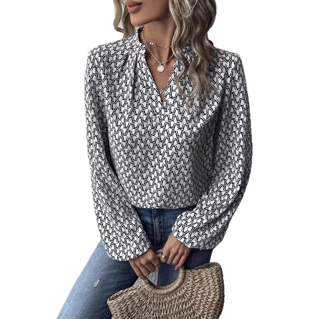 Damen Gemusterte Viskose-Bluse mit Stehkragen und Ballonärmeln Shop Nory
