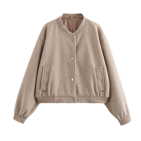 Damen Cropped-Bomberjacke im Boxy-Schnitt mit Druckknopfleiste und Eingrifftaschen Shop Nory