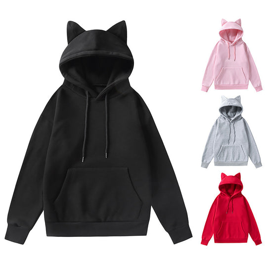 Damen Kapuzenpullover mit Katzenohren oversized Sweatshirt mit Kängurutasche und Kordelzug Shop Nory