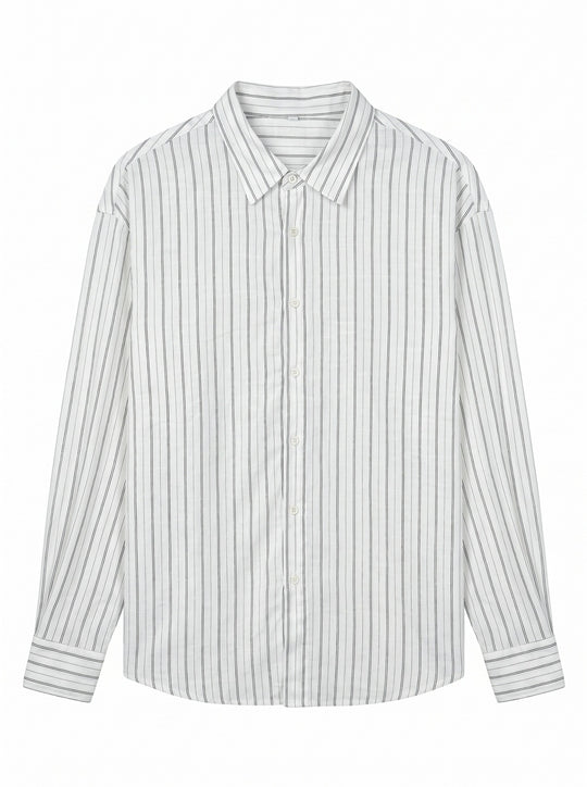Unisex Langes Relaxed-Fit Streifenhemd mit Kentkragen und abgerundetem Saum Shop Nory