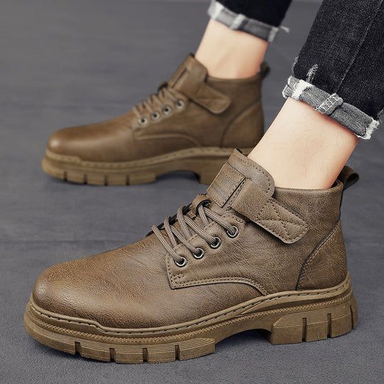 Herren Robuste Plateauschnür-Boots mit Klettlasche und profilierter Gummisohle Shopy Nory
