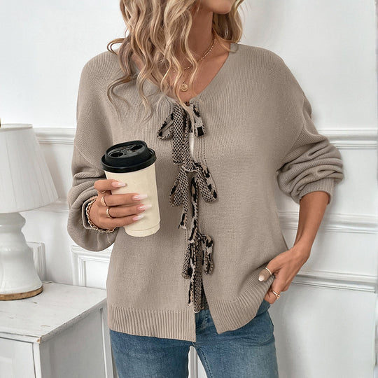 Damen Lässiger Strickpullover mit Schleifen-Details Shop Nory