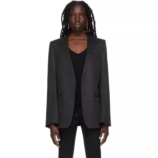 Damen Kragenloser Longblazer mit offenem Fall und Cape-Effekt Shop Nory