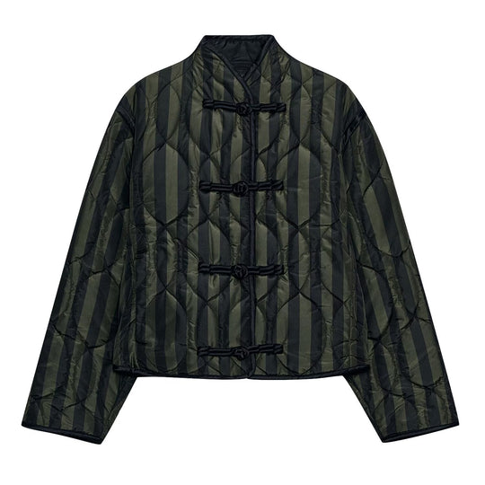 Damen Gepolsterte Jacke mit Stehkragen, Streifen‑Steppung und Knotenverschlüssen Shop Nory