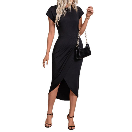 Damen Wickel-Midikleid mit Drapierter Tulpenfront und kurzen Cap-Ärmeln Shop Nory