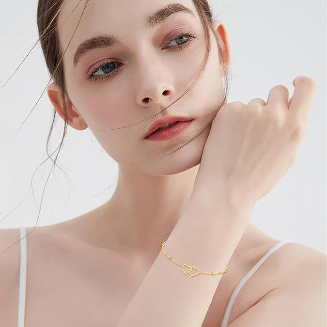 Damen Fußkettchen mit ineinandergreifenden Herzanhängern und filigranem Design Shop Nory